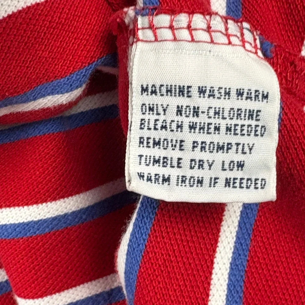 Polo‎ Ralph Lauren Men Lg Red White Blue Striped Short Sleeve Pique Polo Shirt